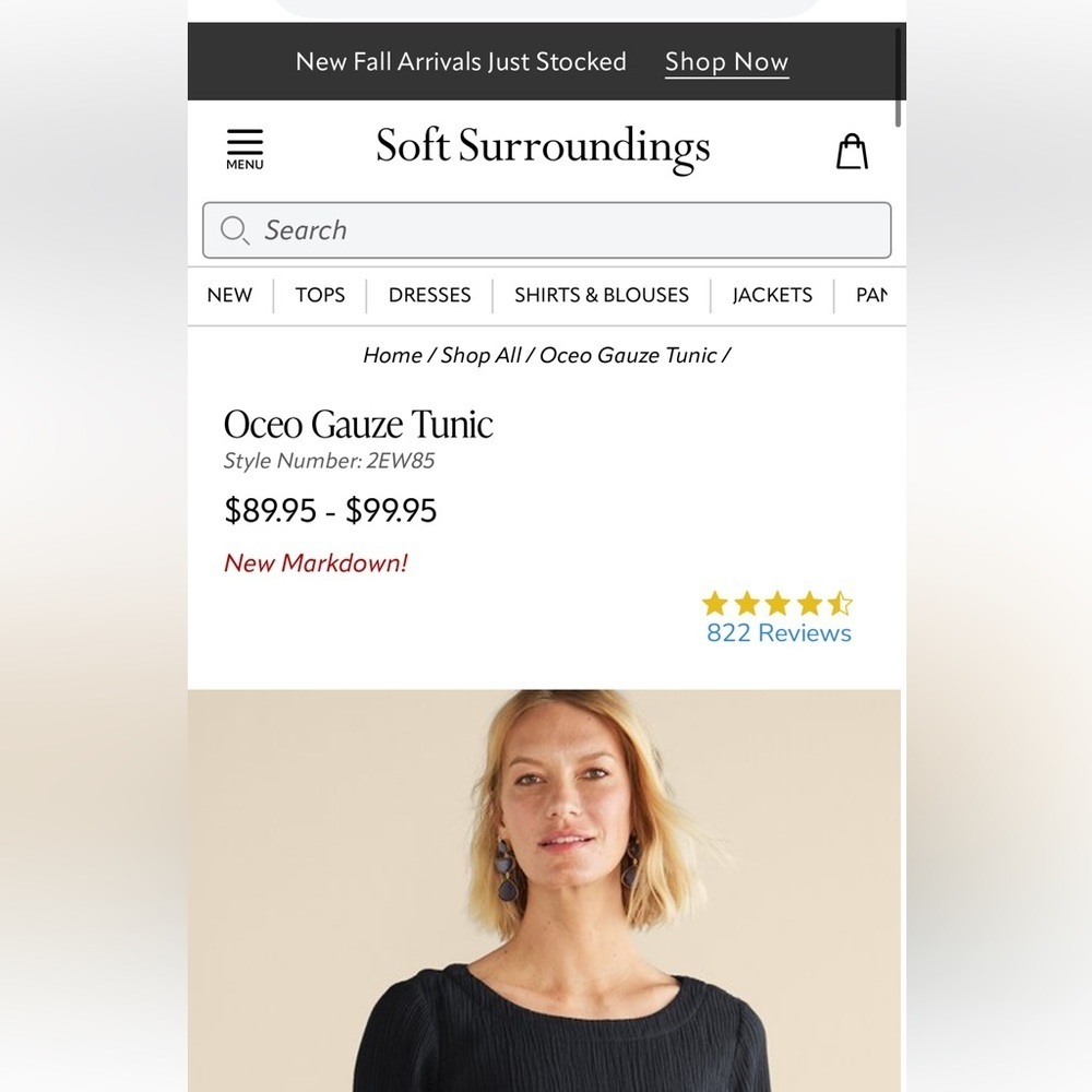 Soft Surroundings Oceo Gauze Tunic Style Number: 2EW85 Black XL Lightweight - Picture 9 of 10